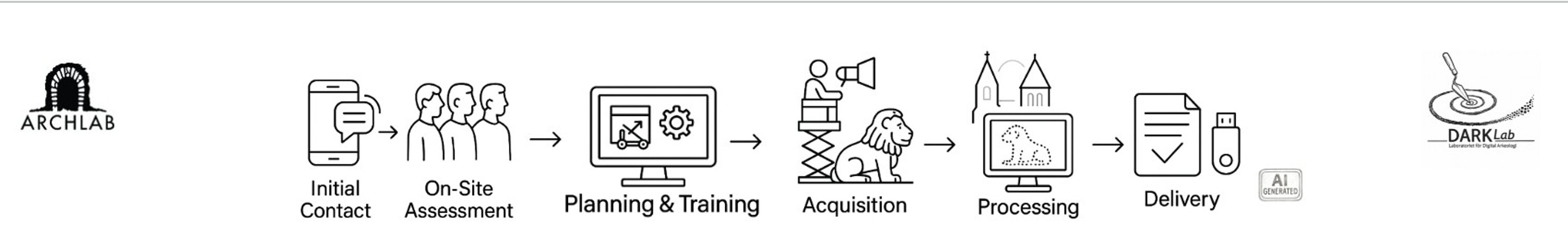 labes showing the  technical process through icons
