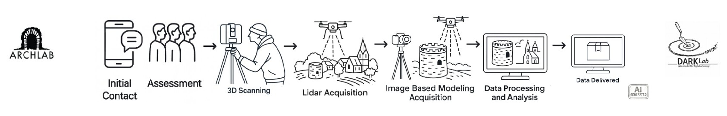 Icons showing step by step process
