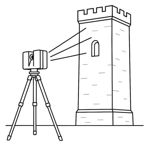 Laser scanning recording a tower